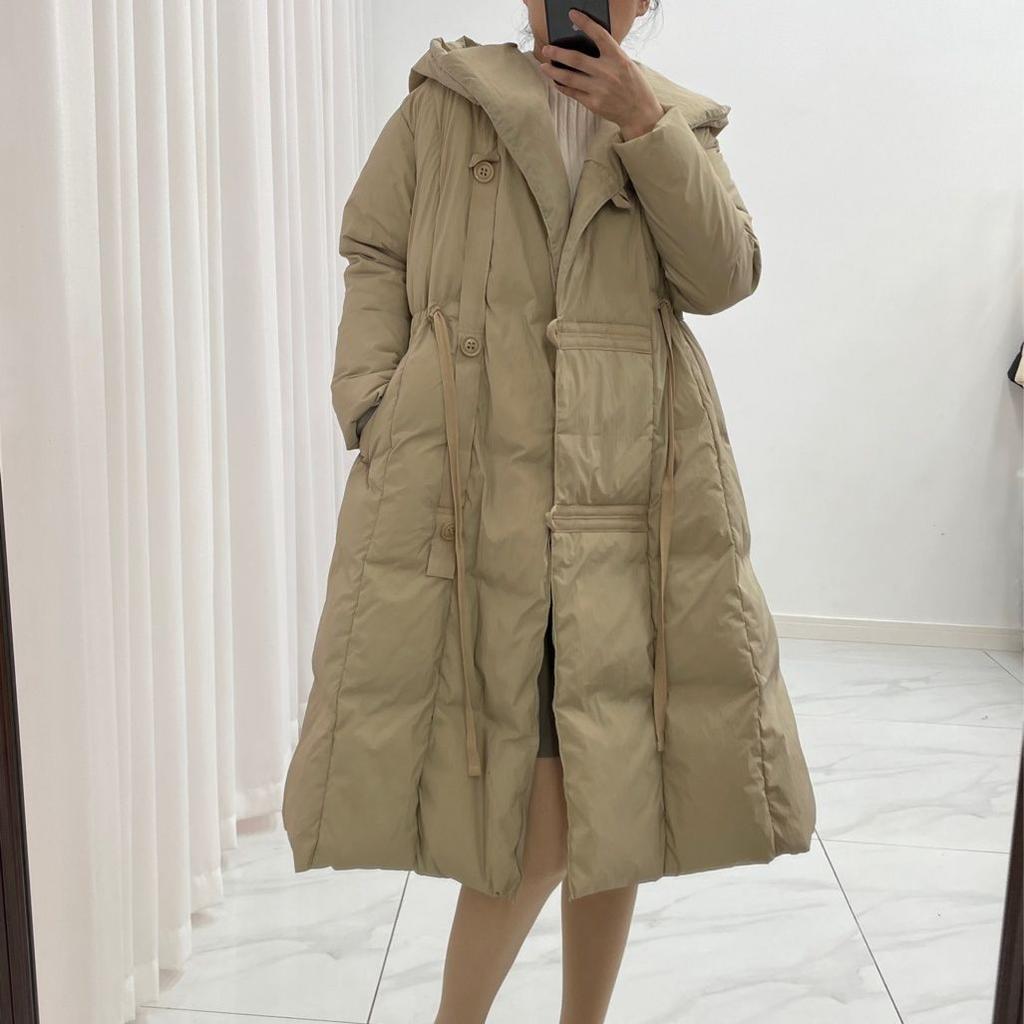 Autumn and winter new down jackets women's medium and long over-knee high-end white duck down loose single-breasted temperament jacket