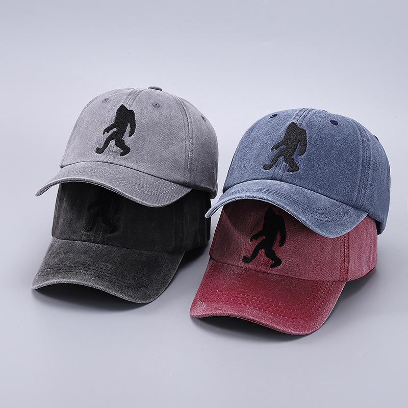 Cotton denim washed baseball cap with men's and women's printed ape man hat suitable for outdoor sun protection, adjustable