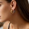Earrings Gold and Silver Splicing Circle Earrings Cold Wind Titanium Steel Contrasting Earrings Neutral Wind Ear Buckles