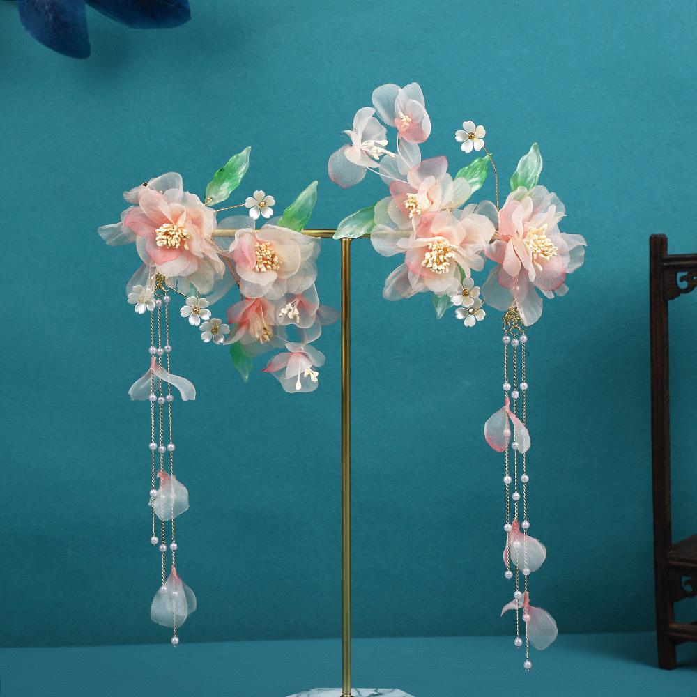 Flower Hair Clips Forks Chinese Hanfu Hair Accessories for Women Hairpin Fork Handmade Vintage Wedding Hair Jewelry Retro Crowns for Girl and Women