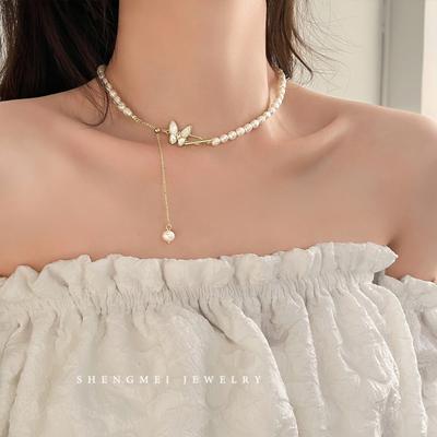 Sweet Butterfly Design Natural Freshwater Pearl 14K Gold Filled Ladies Chains Necklace Wholesale For Women Gifts