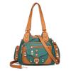 Women's Color Block Rivet Washed Leather Crossbody Handbag, Soft Leather, Large Capacity, Multi-Layer, Single Shoulder