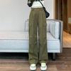 Women's Black Fleece-Lined High Waist Cargo Pants - Autumn/Winter, Slim-Fit, Straight-Wide Leg