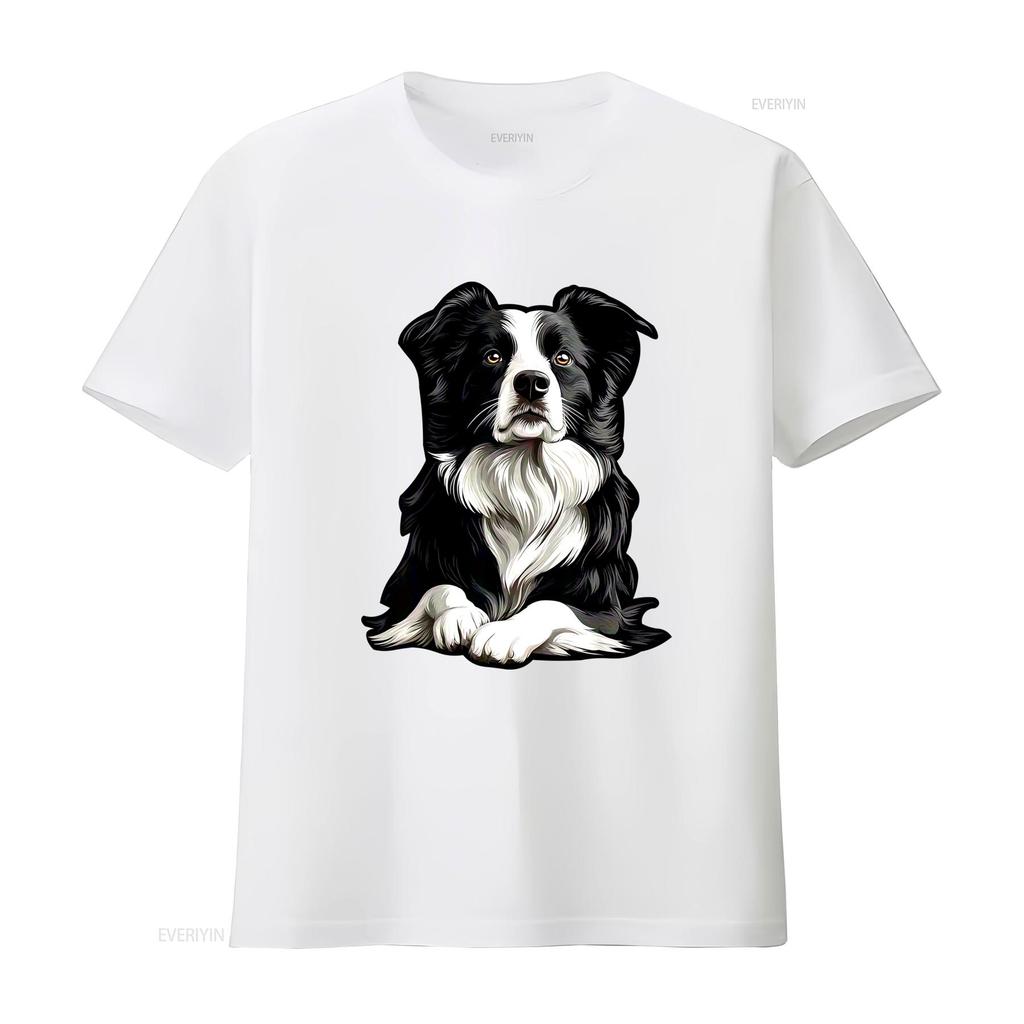 Heavyweight 18gsm Border Collie T Shirt Realistic Sitting Dog Print Black Casual Round Neck For Pet Owners Sizes S Xxxl All