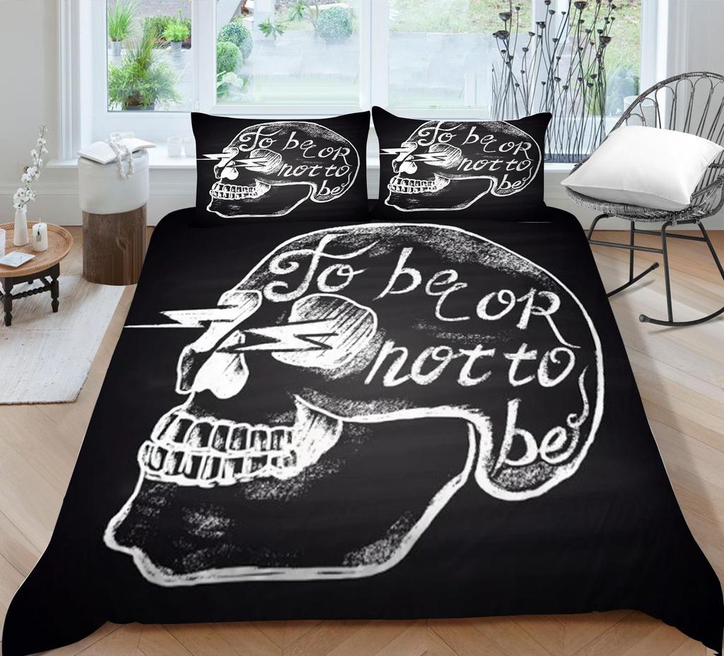 Set de lenjerie de pat cu craniu pentru acasă lenjerie de pat respirabilă cu husă de pernă husă de pilota de înaltă calitate pentru băiat, adolescent, textile de acasă