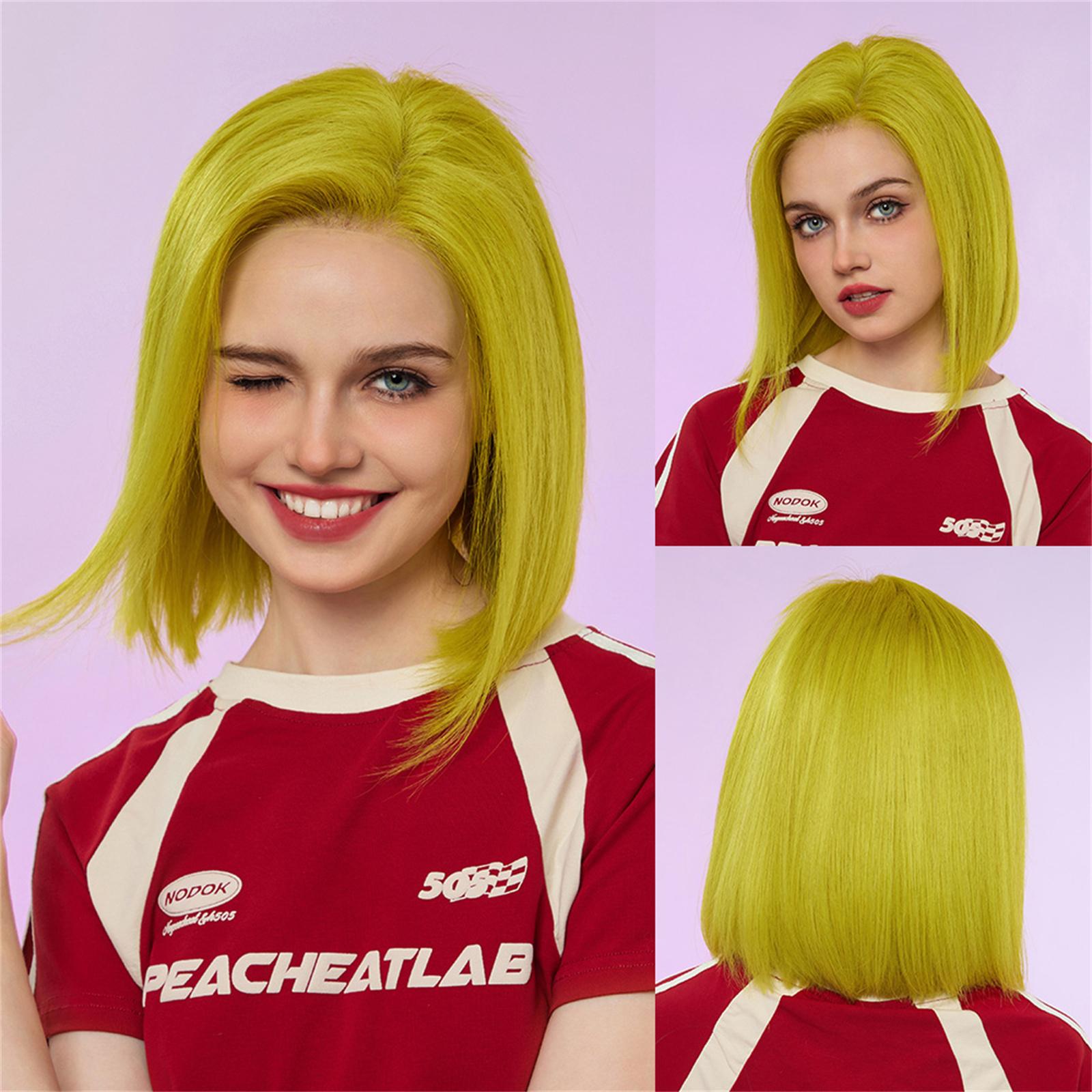 

HAIRCUBE Хэллоуин прямые 13X4 прозрачные кружевные боб 12 дюймов парики из натуральных волос зеленый синий цвет для женщин повседневная вечеринка косплей