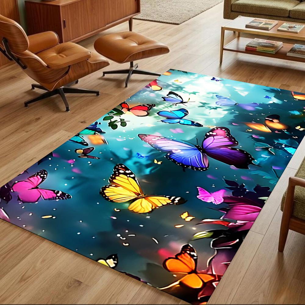 Purple Butterfly Night Magic Non-Slip Home Carpet Design for Office Decor Living Room Bedroom Gift