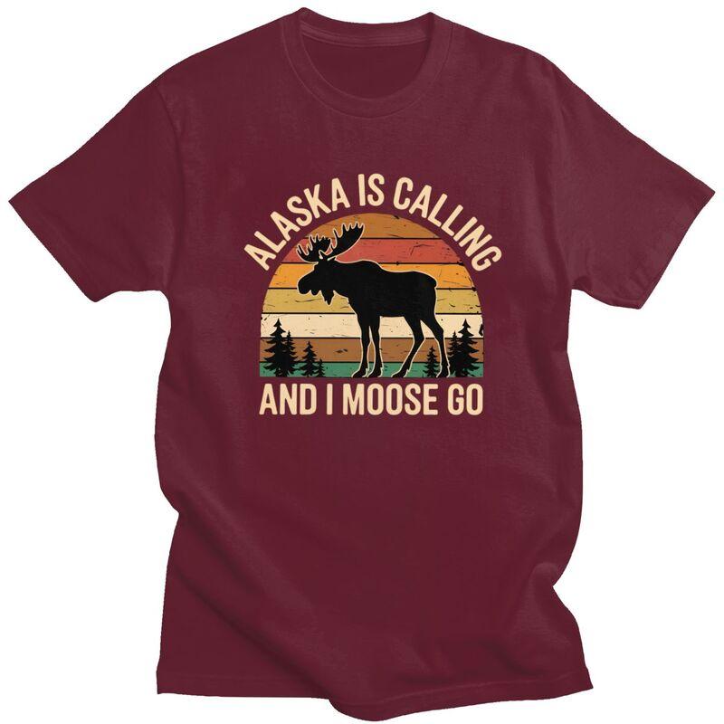 Mens Alaska Is Calling And I Moose Go T Shirts ShortSleeve Cotton Tshirts Birthday Gift Leisure Farm Animal Lover Tee Clothes