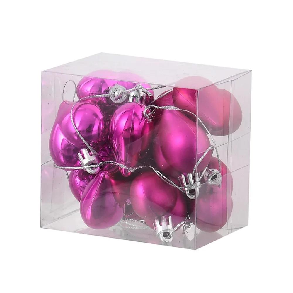 12PCS Cute Plastic Heart Ball Ornaments Set 4.5CM Glitter Christmas Balls Party Decor Ball Christmas