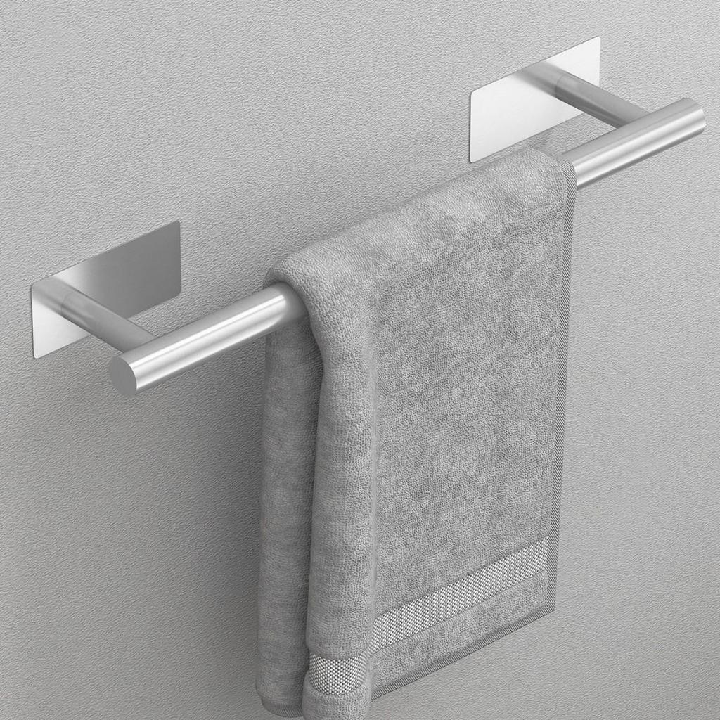 No-Drill Stainless Steel Bathroom Towel Rack - Single Bar with Storage