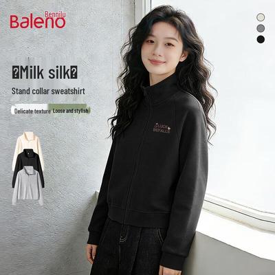 Baleno Damen Kapuzenpullover-Jacke mit Stehkragen und Aufdruck