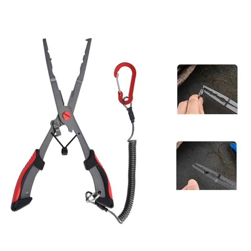 Multifunctional Pliers with Sheath Coiled Lanyard Fishing Pliers Braided Fishing Line Cutter Rings Openers Hook Remover