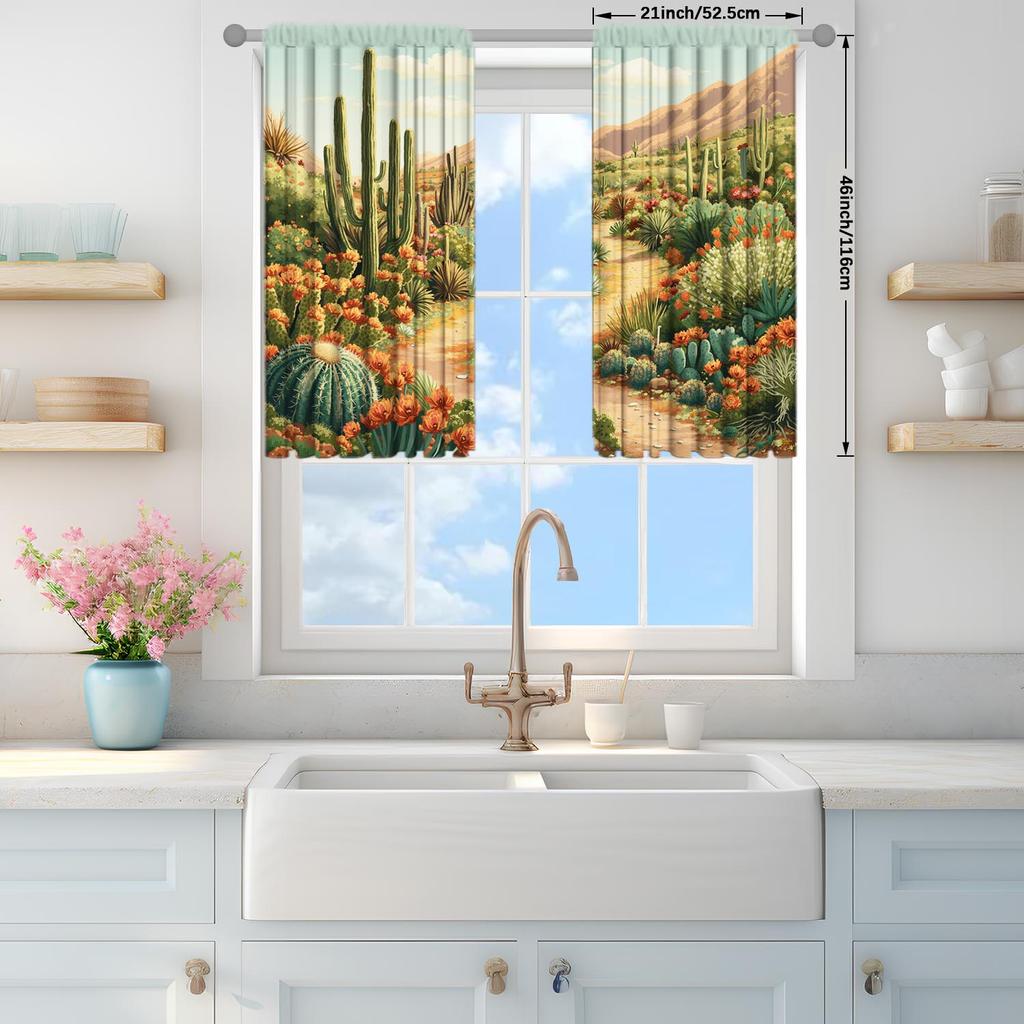 2pcs Desert Cactus Printed Curtain for Home Decor - Shade and Privacy Protection Suitable for Decorating Various Rooms