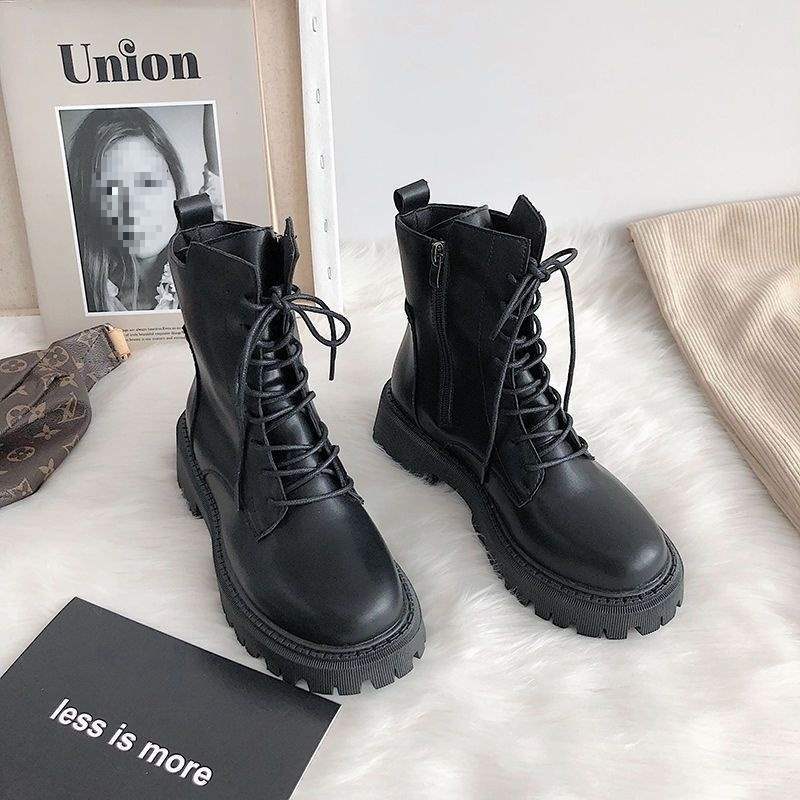 Winter Martin boots women's British style 2025 new autumn and winter velvet platform short boots locomotive single boots lace-up short boots