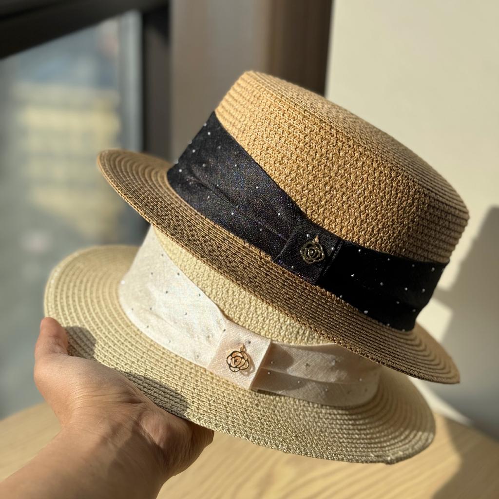 French Flat Straw Hat Woman Summer Beach Photo Vacation Sunshade Sunscreen Top Hat