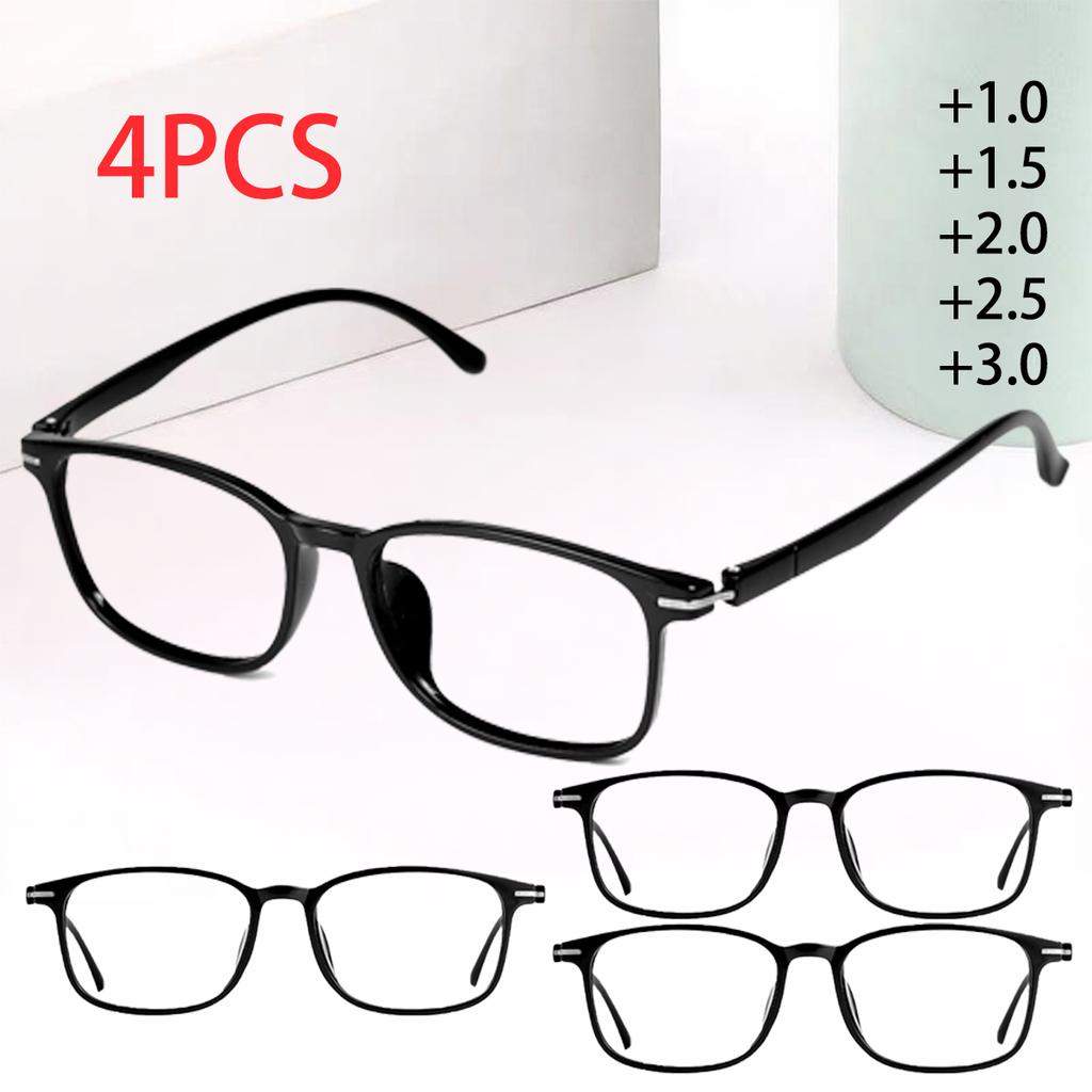 4PCS High-definition Reading Glasses Unisex Fashion Ultralight PC Frames Presbyopic Glasses Vision Care Eyewear +1.00~+3.00
