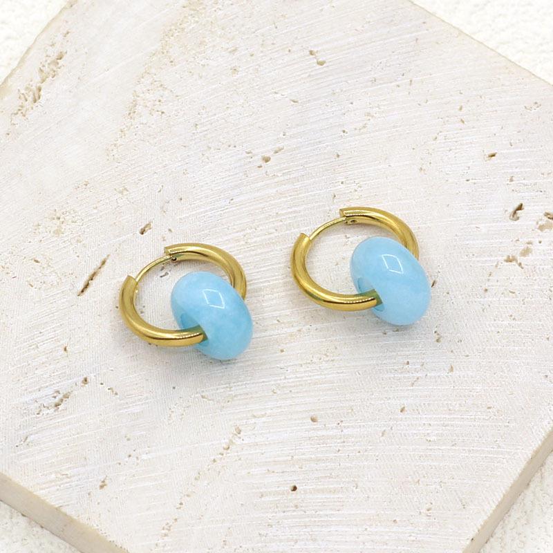 Chic Gold-Plated Stainless Steel Hoop Earrings with Natural Stone Pendants - European & American Street Style for Women