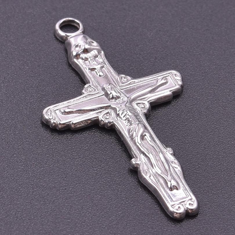 Never Fade Silver Color Stainless Steel Jesus Flower Cross Pendants For Jewelry Making Earring Bracelet Religious Handmade Charm