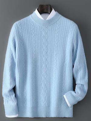Herren Pullover 2025 Herbst/Winter mit hohem Kragen aus Kaschmir-Jacquard - Dick gestrickter Baselayer Wollpullover, Trend in Unifarben.
