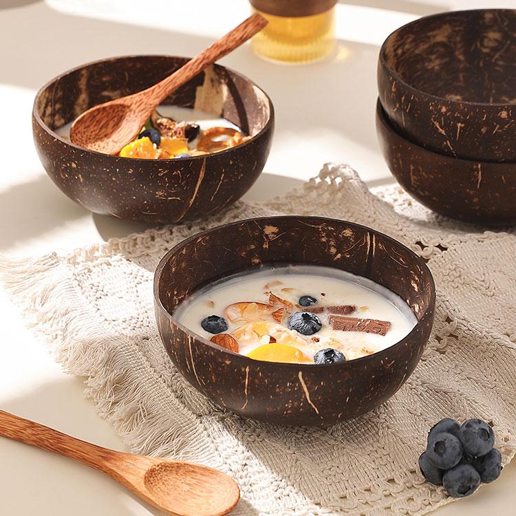 Natural Coconut Shell Bowl Polished Wood Bowl for Smoothie Yogurt Dessert Sugar Water Fruit Salad Oatmeal Milkshake