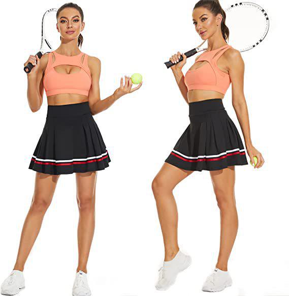 Women's Pleated Tennis Skirt with Pockets and Built-in Shorts - High-Elastic Golf Sports Skort