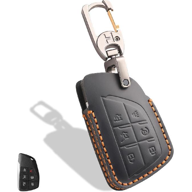Leather Key Fob Cover, Compatible with -2025 2026 GMC Yukon Denali Sierra, For Chevy Silverado Suburban Tahoe Buick etc, Retro Style Design Key