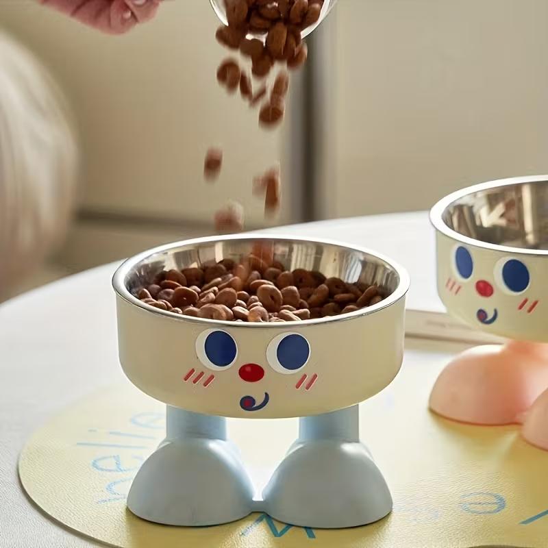 1pc pet stainless steel bowl anti slip large capacity big eyed dog bowl cat high footed bowl neck protection anti knock