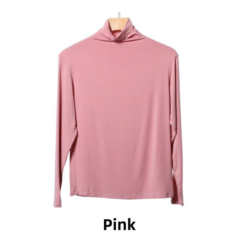 Korean Half-High Collar Slim Fit Modal T-Shirt - Long-Sleeve Solid Color Top