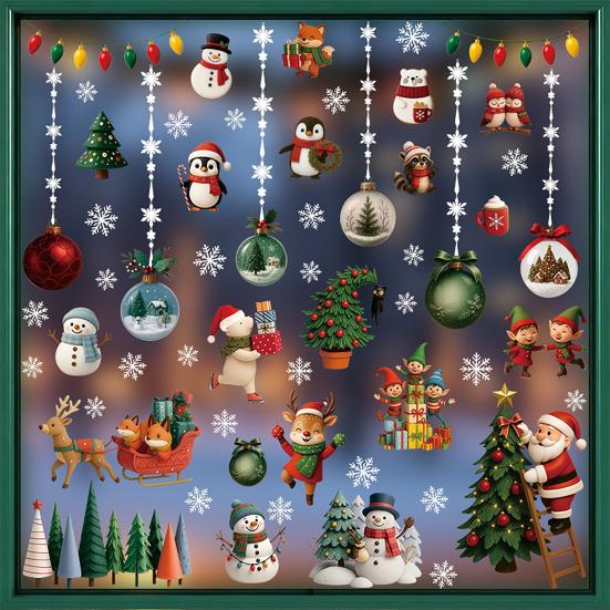 Removable Wall Stickers for Bedroom 2Pcs Christmas Static Window Cling Stickers, PVC Snowman Penguin Reusable Smooth Surfaces Bell Decals Glass,