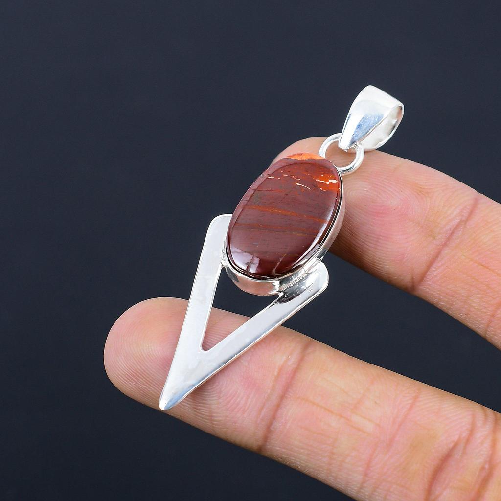 Gift For Women Pendant 925 Sterling Silver Natural Red Snakeskin Jasper Gemstone