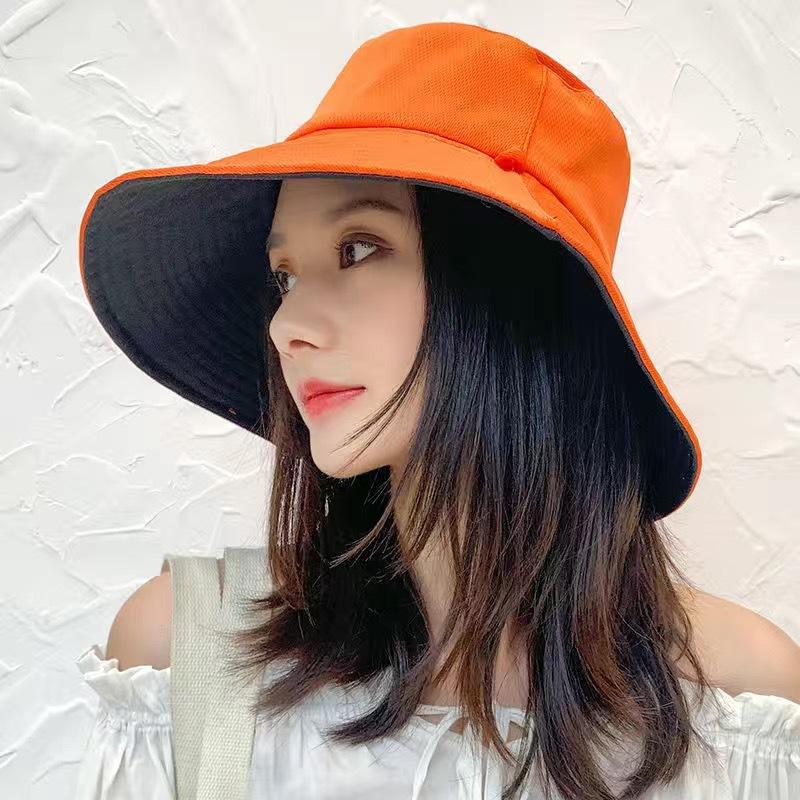 Fashion Large Brim Double-sided Bucket Hat Women's Autumn Sun Protection Hat Solid Color Versatile Sun Hat, Women