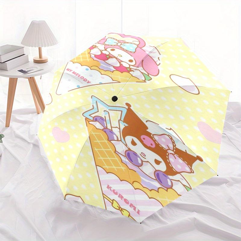 My Melody,Kuromi Automatic Folding Umbrella Simple 8 Rib Design, Bright Cartoon Pattern, Durable Iron Frame, Suitable For Travel, Outdoor, B