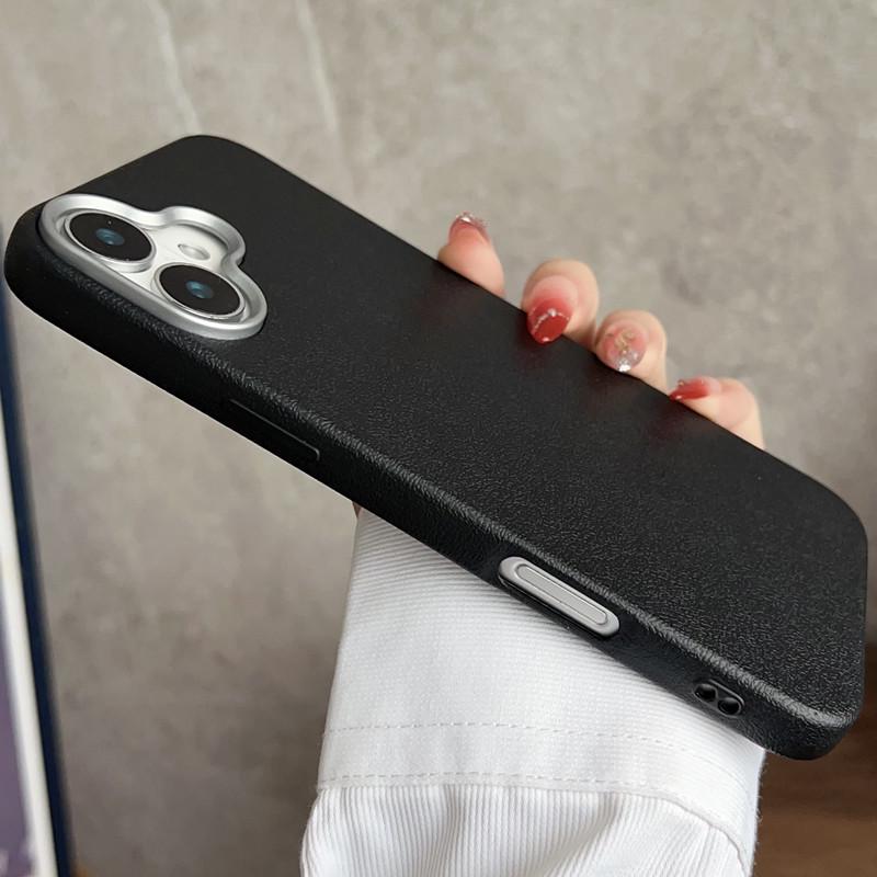 Large Hole Plain Leather Texture iPhone 16 Case for Apple, 12 Solid Color, Cross-Border 14/13, Two-in-One 15 & 17 Pro
