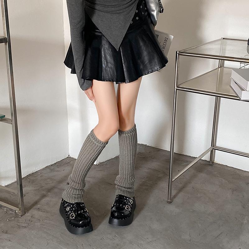Socks Cover Stacking Socks Horizontal Machine Knitted Wool Solid Color Vertical Strip Leg Warmer Y2K Winter Leg Guard Socks