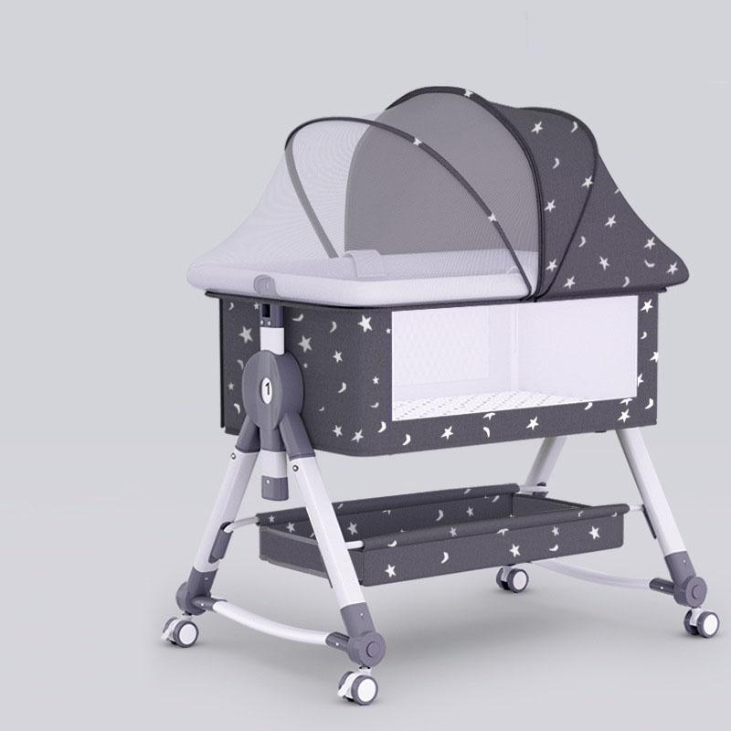Bedside Bassinet for Baby Unisex Portable Travel Cribs with Wheels 3 in 1 Crib Foldable Height Adjustment Movable Bedside Swing