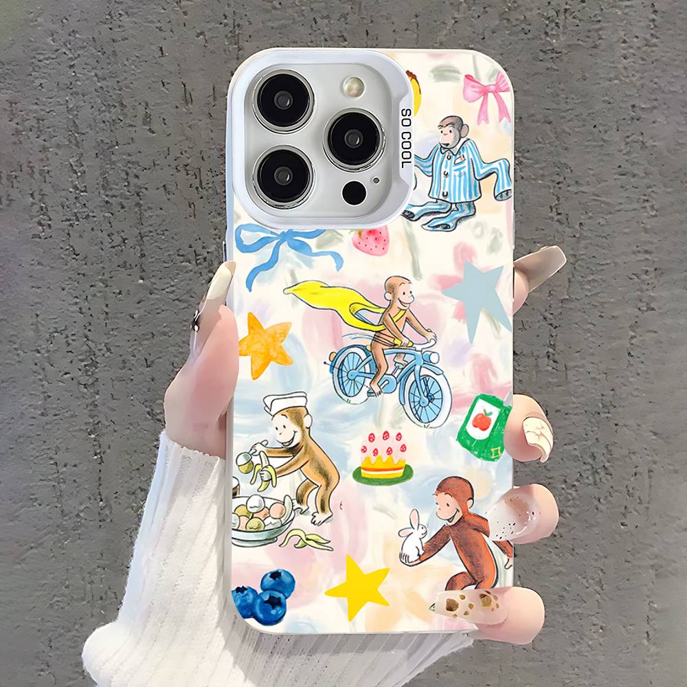 Mokey C-Curious G-George Phone Case For iPhone 17,16,15,14,13,12,11,Pro,XS,Max,Plus,Mini,SE White Candy Matte Shockproof Cover