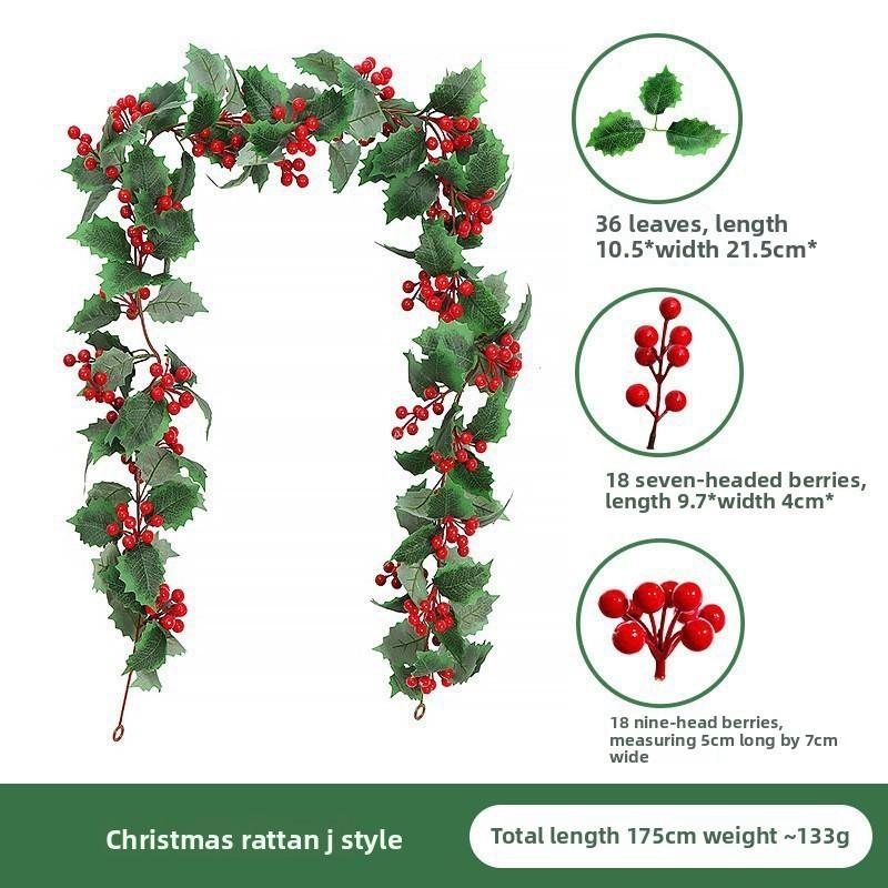 Christmas Simulation Red Fruit Vine With Artificial Pine Needles For Holiday Home Decor