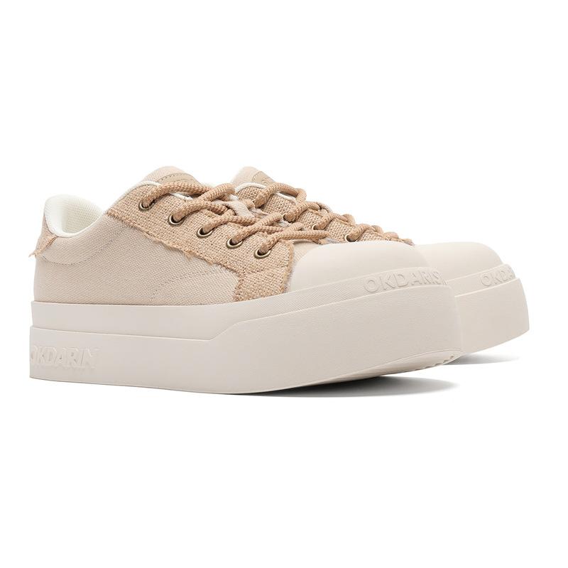 

58161 летняя пара холщовых туфель на платформе, увеличивающих рост, повседневные туфли с большим носком, нишевые универсальные удобные кеды Guochao 44 [male size] бежевый