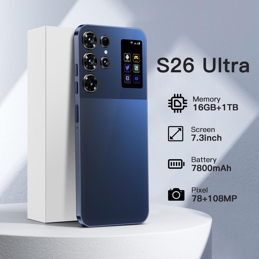 S26 Ultra 5G Smartphone: Android 7.3, 16GB RAM, 1TB Storage, Large Screen, Flagship Model.
