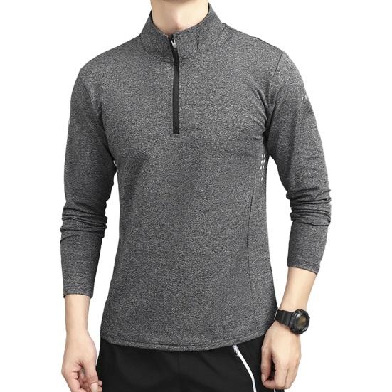 Men's Sports Shirts Stand Collar Half Zip Sweatshirt Solid Color Slim Fit Long