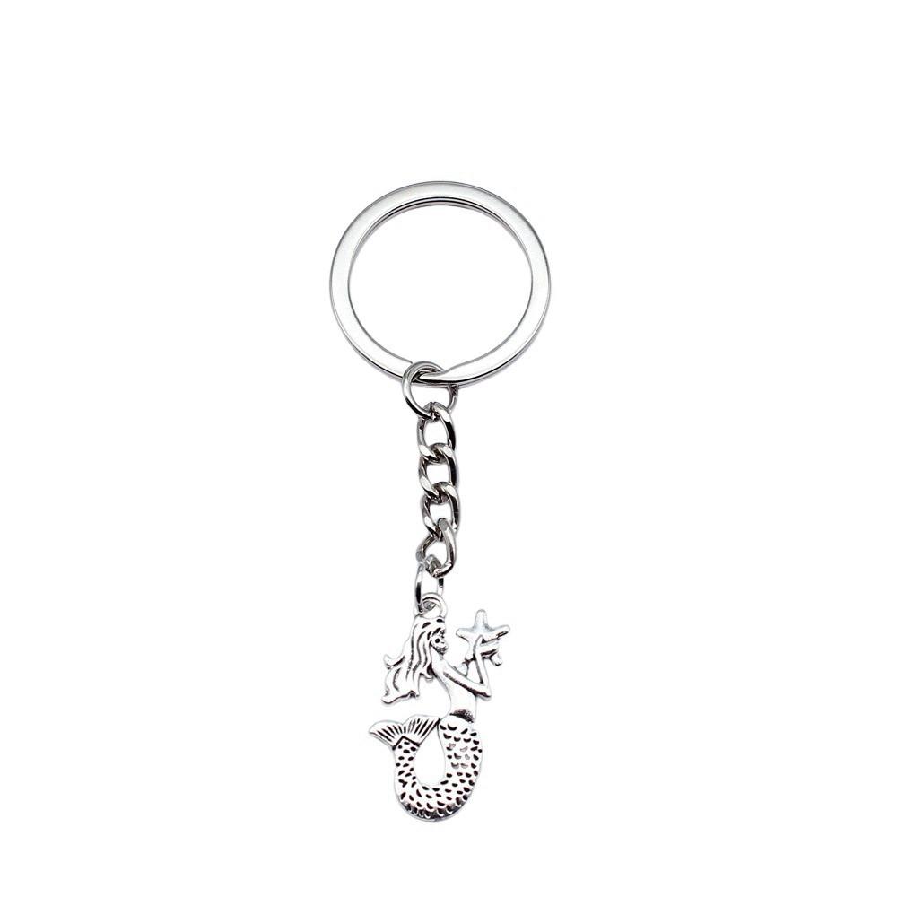Skeleton Mermaid Charm Keychain Gothic Halloween Key Ring 28mm Ring