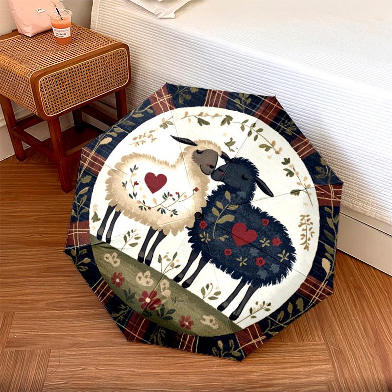

1 PC Automatic Folding Umbrella - Sheep Love Heart Pattern, Portable & Foldable Design with 8 Ribs, Christmas Birthday Gifts