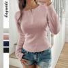 Sexy Round-neck Solid-color Long-sleeved T-shirt Women's Spring and Summer Top