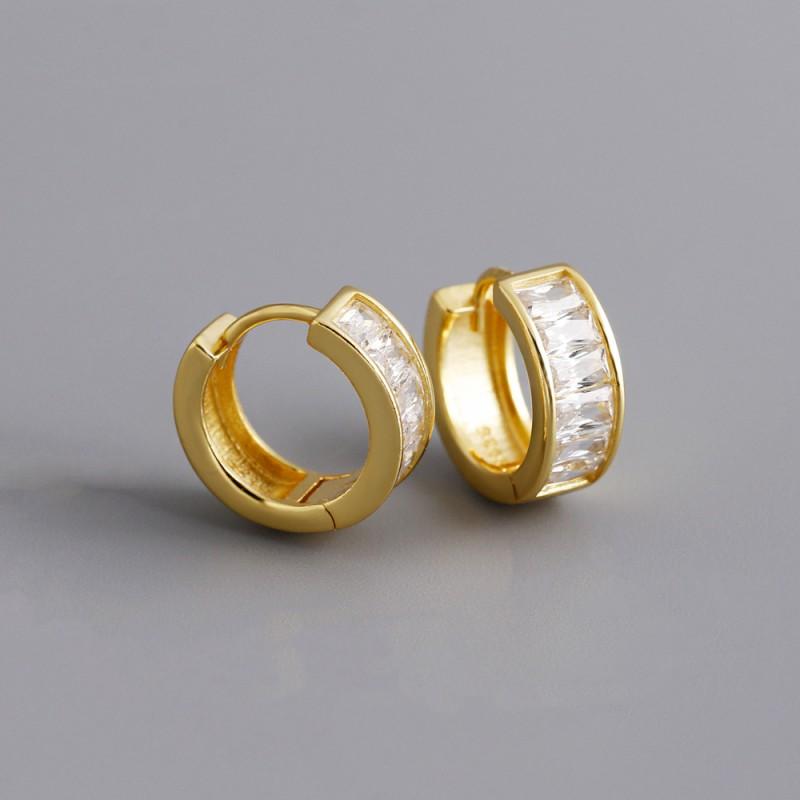 Sterling Geometric Square Zircon Stud Hoop Earrings Women Fashion Daily Wear 925 Sterling Silver