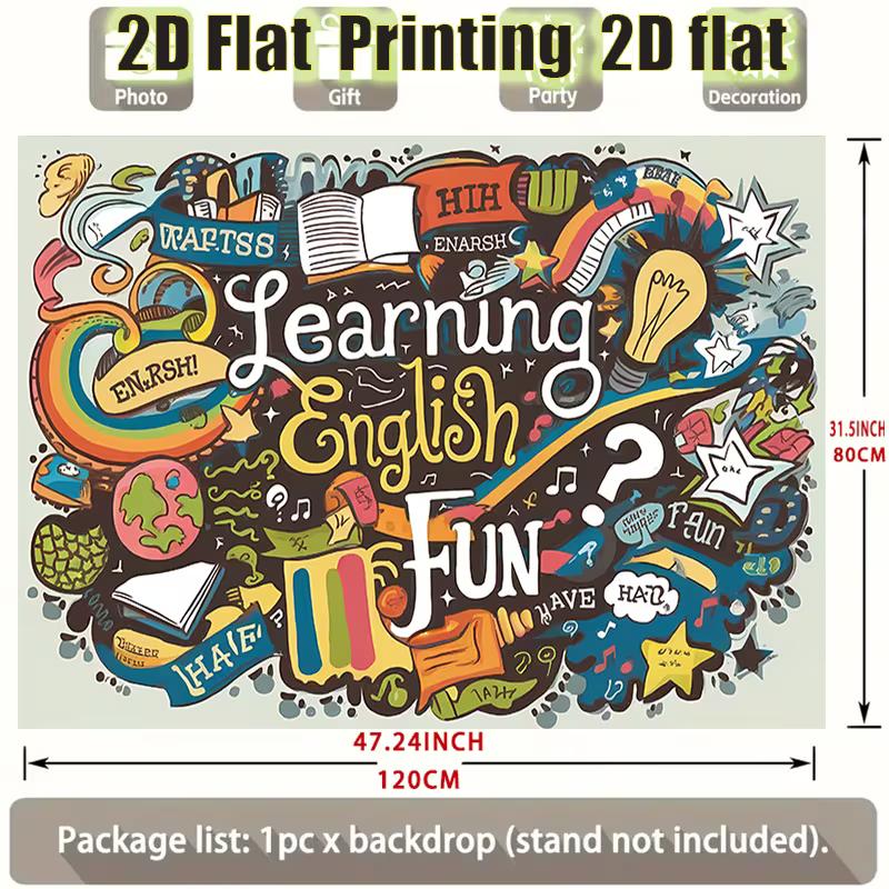 2D Cartoon Graffiti English Learning School Classroom 2D Flat Photography Backdrop