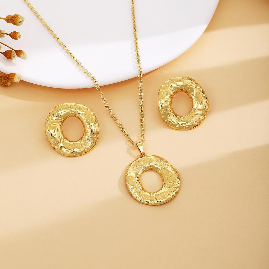 Peach Heart Spiral Tree Leaf Earrings & Necklace Set - Luxury High-End Metal Style Fashion for Women
