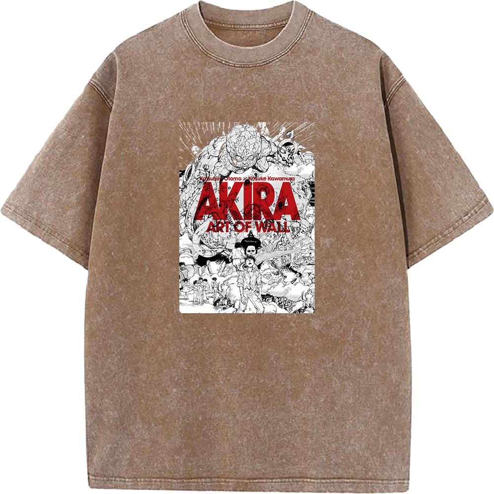 Akira Manga Graphic Print Tshirt Vintage Washed Oversized T Shirt For Men Women Clothing Summer Cotton Short Sleeve Tees Tops