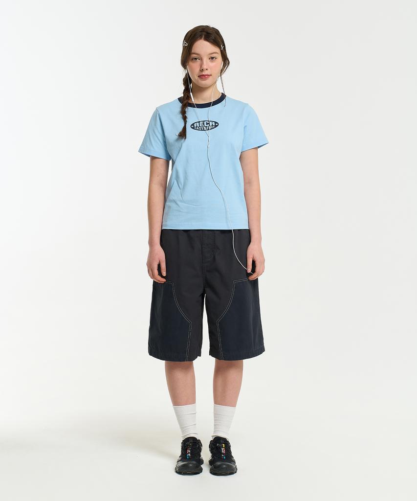 AECA (Woman) Aeca Oval Emblem Graphic Ringer Half Sleeve Tee-Sky Blue