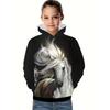 Vêtements Cool pour Filles Équestres Animaux Impression 3D Automne Sweats à Capuche Manches Longues Amples Légers Sweat Confortable Vêtements pour Enfants