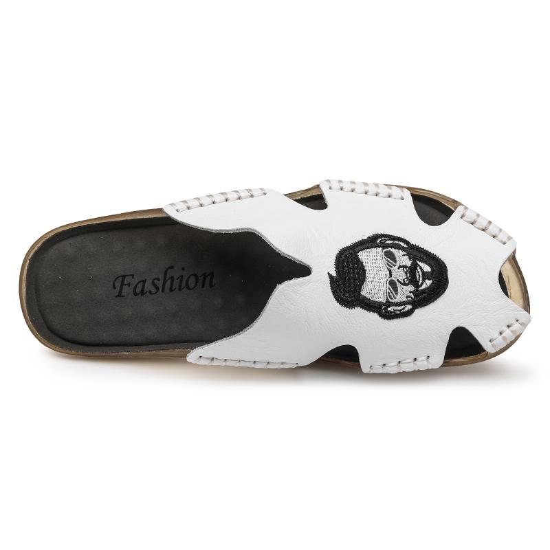 Summer Men's Flat Slippers Extra Wide Slide Sandals Outdoor Beach Open Toe Casual Soft Walking Leather Sandals